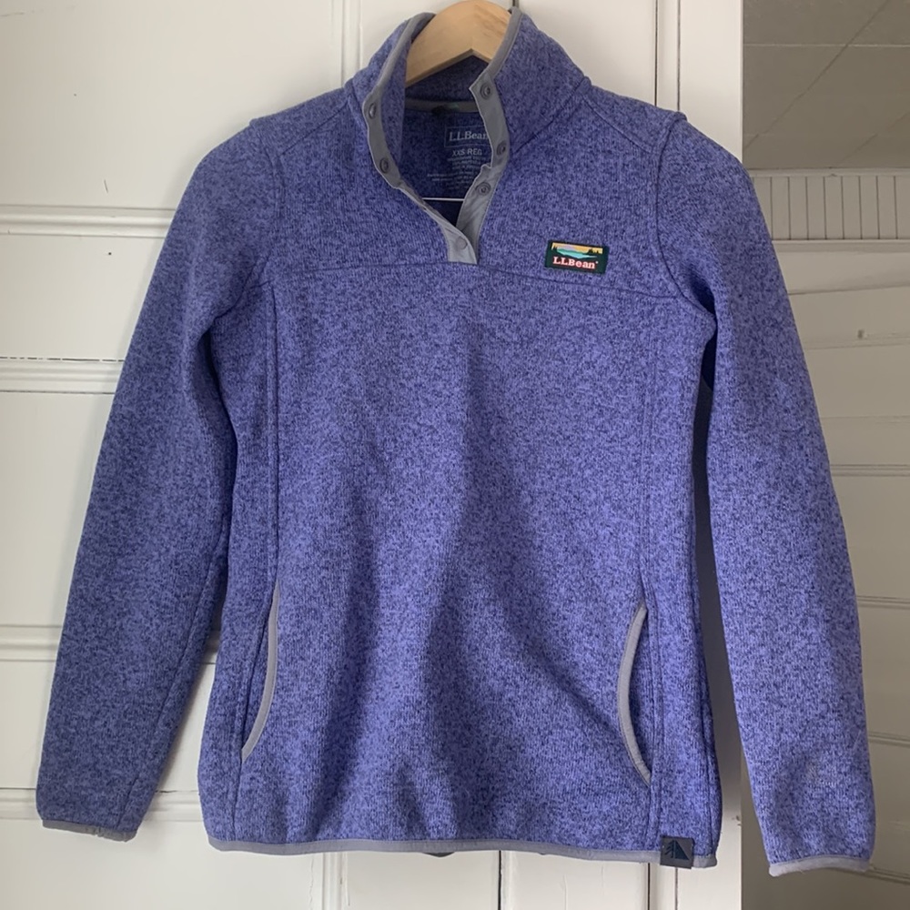 Women’s L.L. Bean Quarter Snap Button Purple Gray Fleece Pullover Sweater XXS